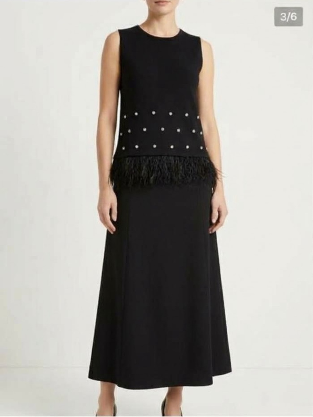 Ann Taylor Black Crystal Embellished Ostrich Feather-Hem Tank sweater. XSP